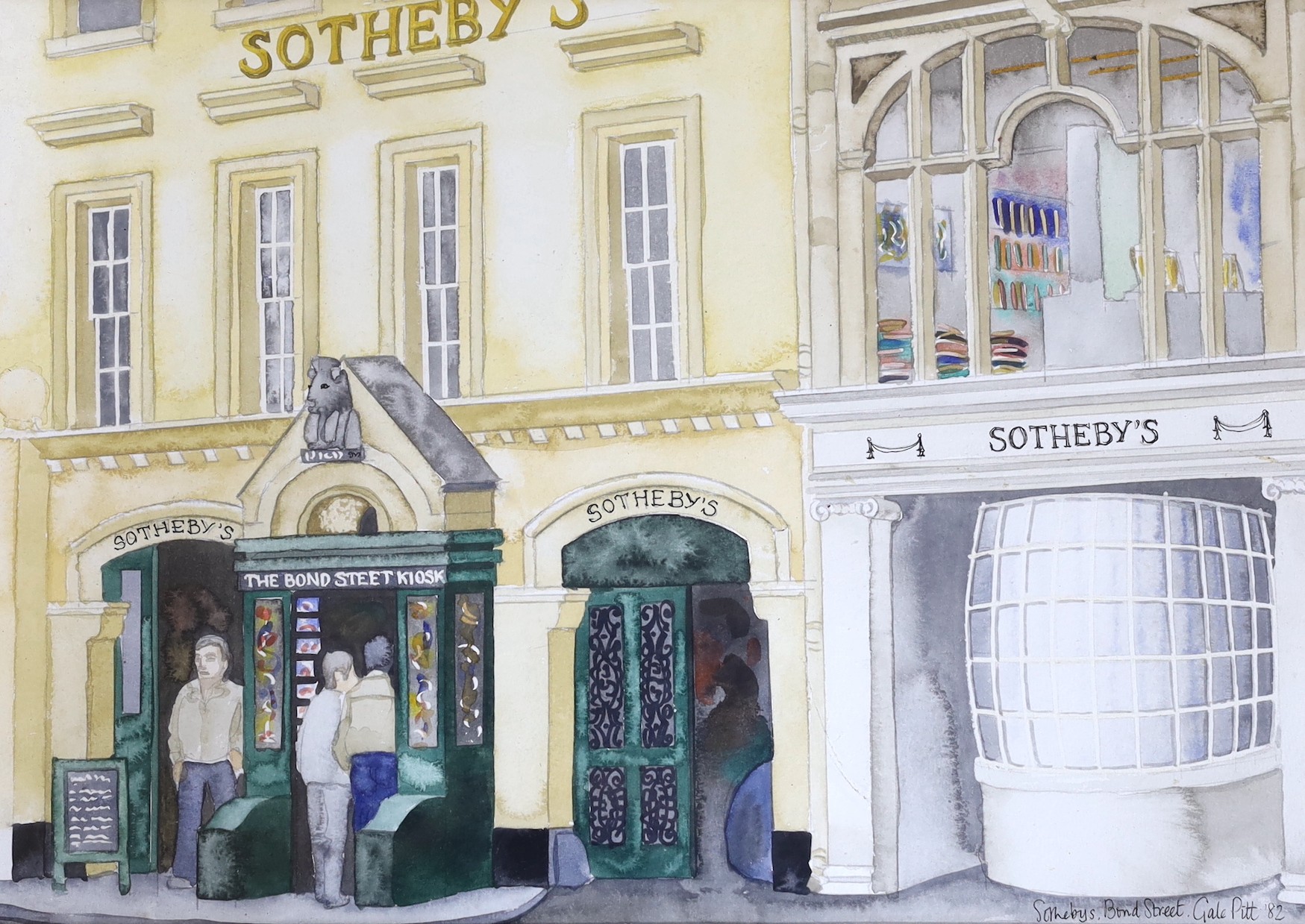 Gale Pitt (20th C.), watercolour, 'Sotheby's, Bond Street', signed and dated '82, 29 x 41cm